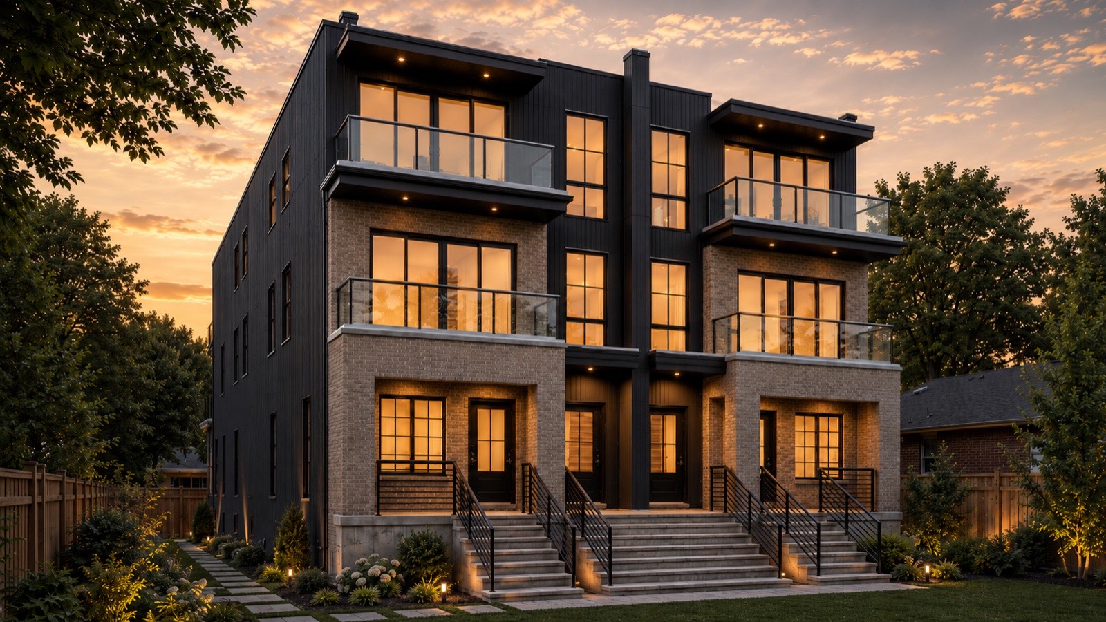 Artist’s concept rendering of Dawn & Dusk, a semi-detached house-form home in Kirkendall