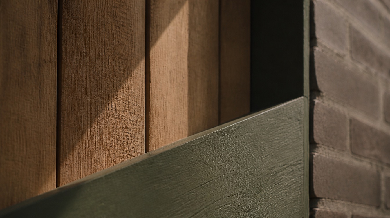Material samples for The Bench laid out together: wood, stone, and finish textures
